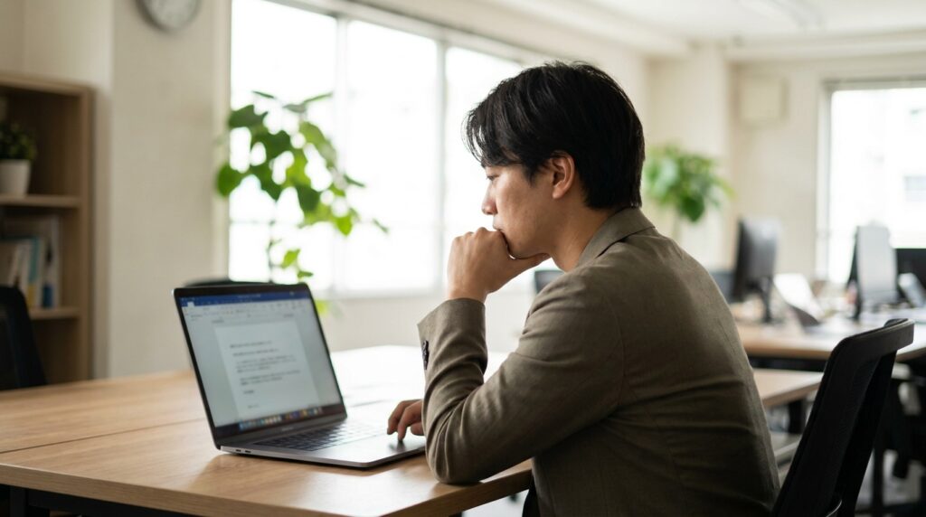 Man kijkt geconcentreerd naar zijn laptop terwijl hij advertentieresultaten bekijkt