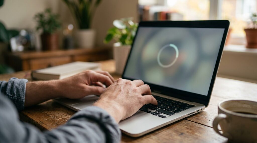 Ondernemer die op een laptop de statistieken van een advertentiecampagne bekijkt